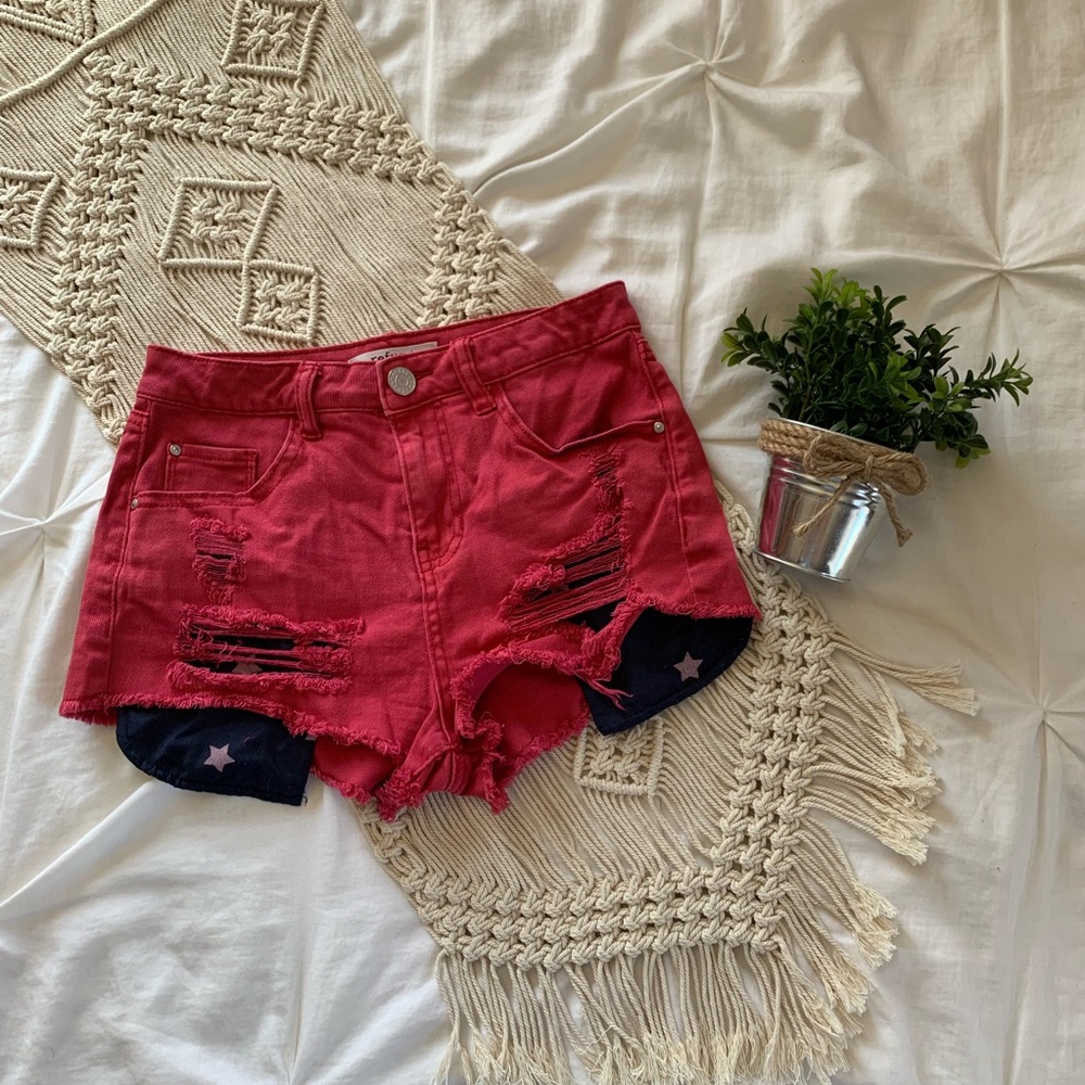 Patriotic Red Jean Shorts w/ Star Pockets ⭐️🇺🇸